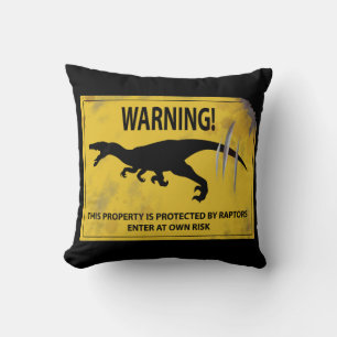 Warning! This Property is Protected by Raptors Throw Pillow