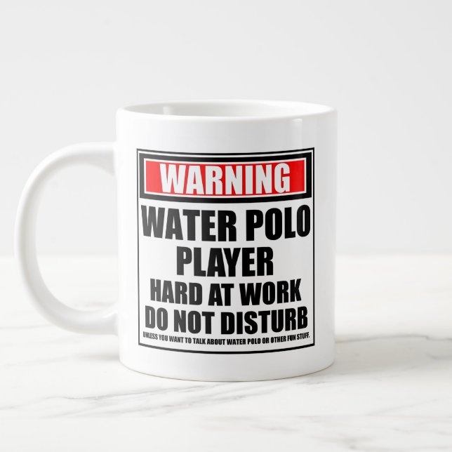 Warning Water Polo Player Hard At Work Large Coffee Mug (Left)