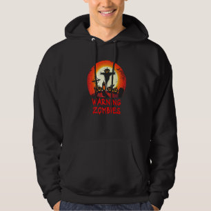 Warning Zombie Moonlit Graveyard Scary Kids Boys Hoodie
