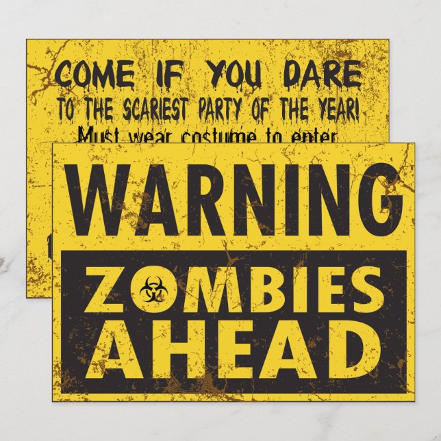 Warning Zombies Ahead Halloween Invitation (Front/Back)