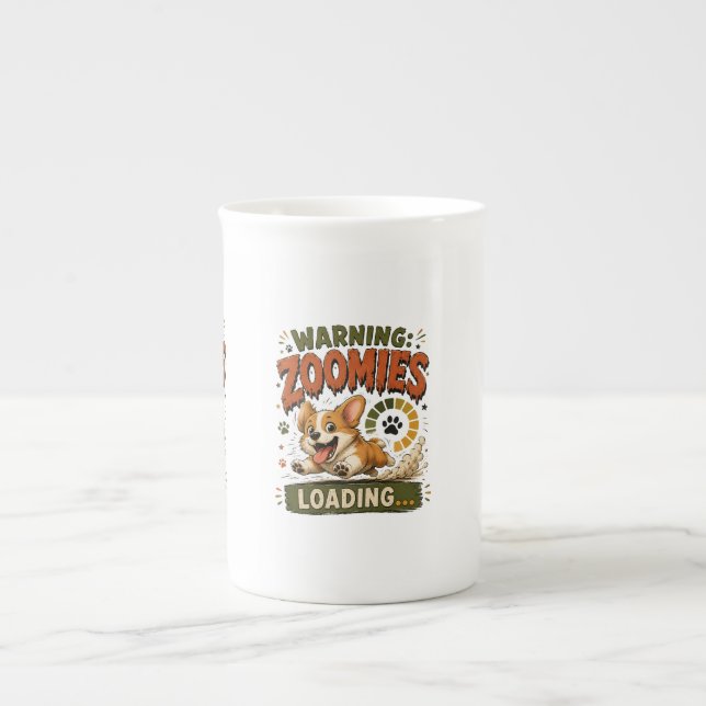 "Warning Zoomies Loading"Funny Corgi  Lover retro  Bone China Mug (Front)