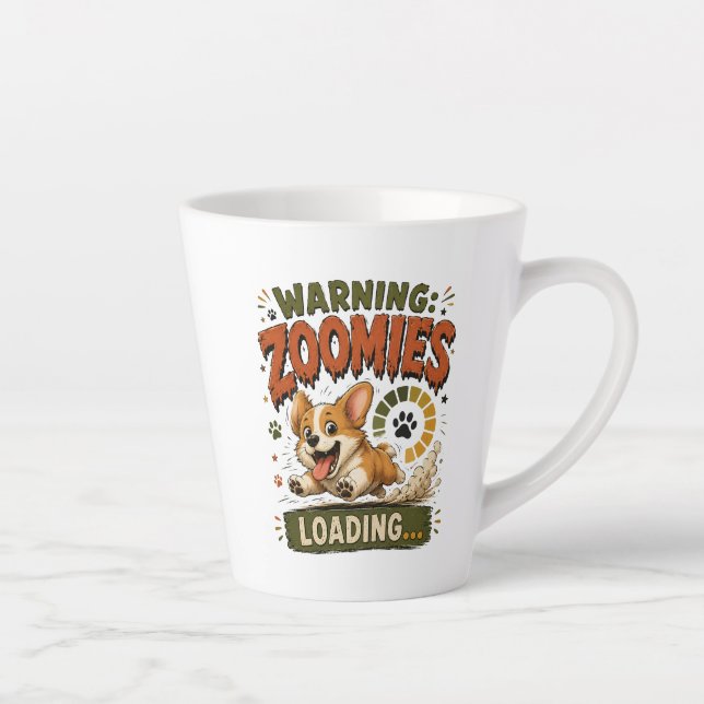 "Warning Zoomies Loading"Funny Corgi  Lover retro  Latte Mug (Right)
