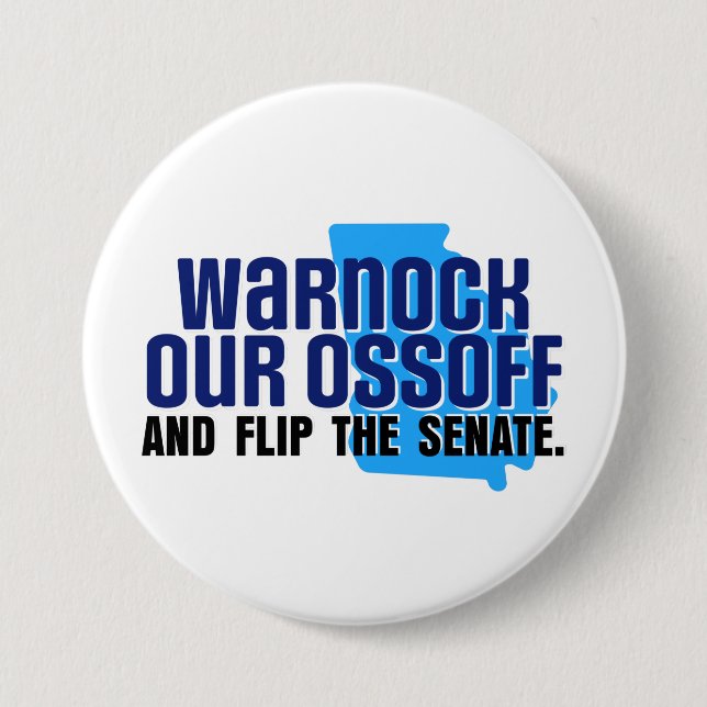 Warnock Our Ossoff 3 Inch Round Button (Front)