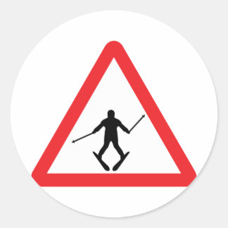 warnsign ski learner - skiing skier plow classic round sticker