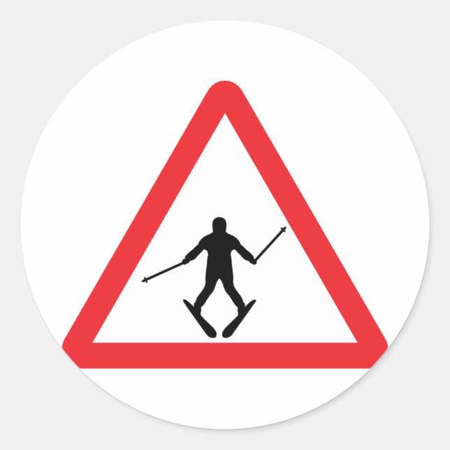 warnsign ski learner - skiing skier plow classic round sticker (Front)