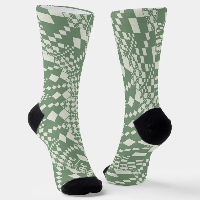 Warped Checks in Green Socks (Angled)
