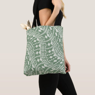 Warped Checks in Green Tote Bag