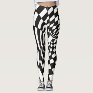 Warped Chequerboard in Black and White Leggings