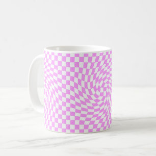 Warped Chequered Pattern Pink and White Fashion Coffee Mug