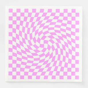  Warped Chequered Pattern Pink and White Fashion Napkin