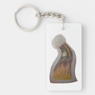 Warped Clock on Fire Keychain
