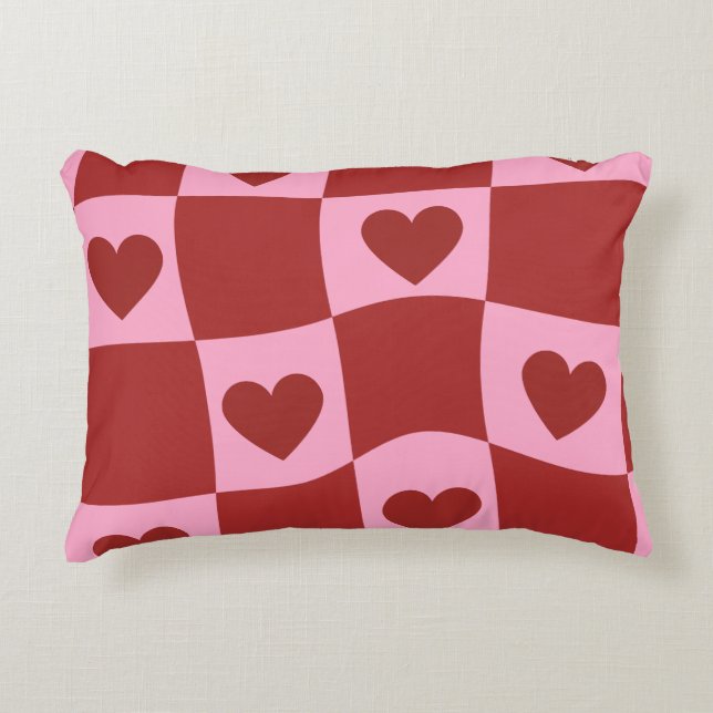 Warped Crimson Pink Chequerboard Pillow (Front)