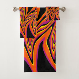 Warped in Black, Pink, Orange and Yellow Bath Towel Set