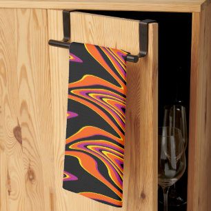 Warped in Black, Pink, Orange and Yellow Kitchen Towel