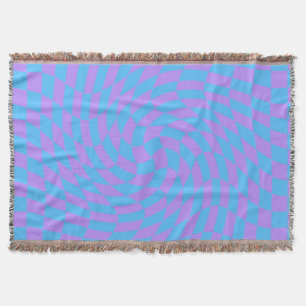 Warped Pale-Blue and Lavender Chequered Throw Blanket