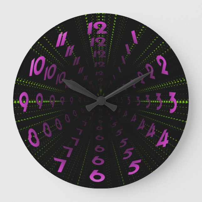 Warped Wormhole Space Tunnel Purple Green Large Clock (Front)
