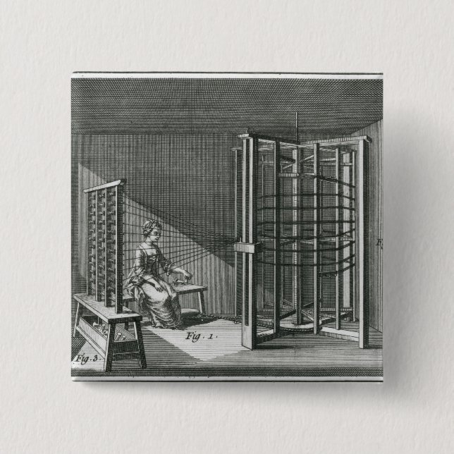 Warping silk threads, illustration Encylopedia 2 Inch Square Button (Front)