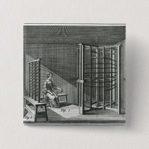 Warping silk threads, illustration Encylopedia 2 Inch Square Button