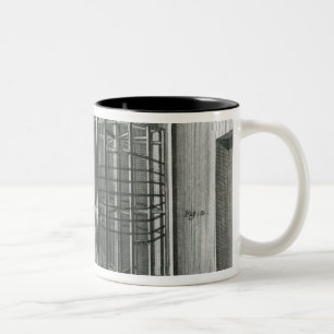 Warping silk threads, illustration Encylopedia Two-Tone Coffee Mug