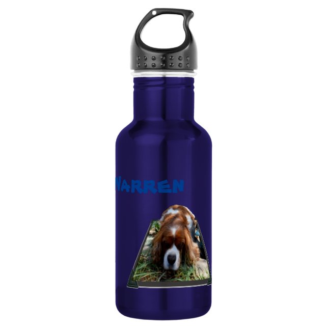 Warren Name With Cavalier Dog, Water Bottle (Front)