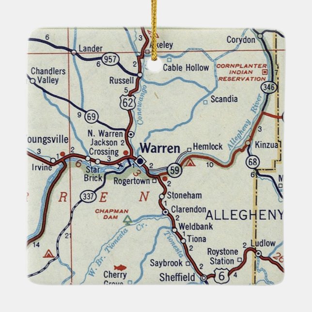 Warren PA Vintage Map Ceramic Ornament (Back)