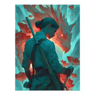 Warrior and Dragon Fantasy Art Photo Print