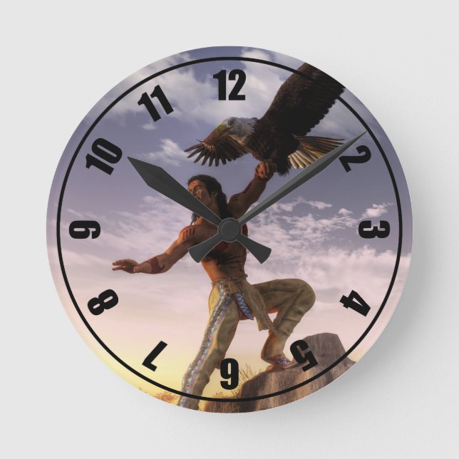 Warrior and Eagle Round Clock (Front)