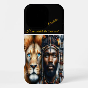 Warrior and lion unite in strength. iPhone 16 pro max case