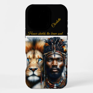 Warrior and lion unite in strength. iPhone 16 pro max case