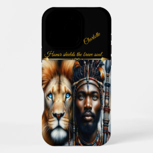 Warrior and lion unite in strength. iPhone 16 pro max case