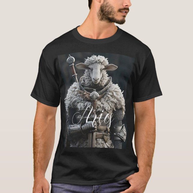 Warrior Aries 3D Animation Steel Sword Illustratio T-Shirt (Front)