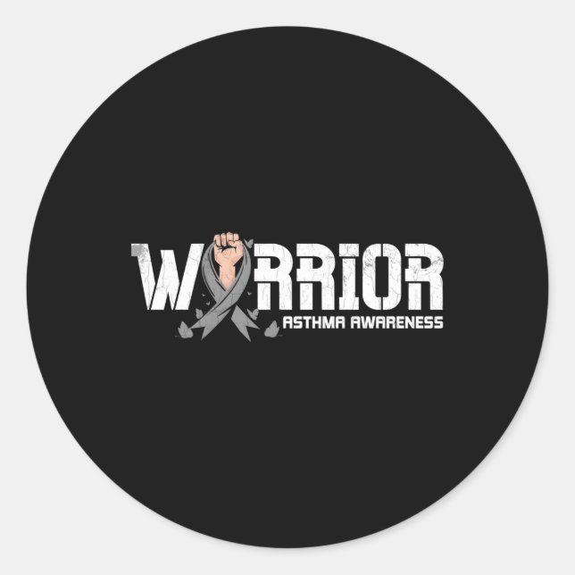 Warrior Asthma Awareness Month Supporter Grey Ribb Classic Round Sticker (Front)