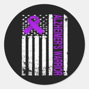 Warrior Awareness - Usa Flag Purple Ribbon  Classic Round Sticker