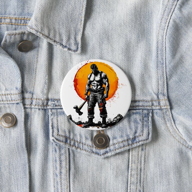 warrior barbarian medieval fantasy hummer strength 3 inch round button (In Situ)
