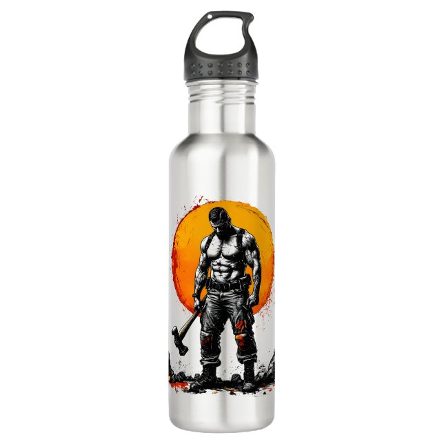 warrior barbarian medieval fantasy hummer strength 710 ml water bottle (Front)