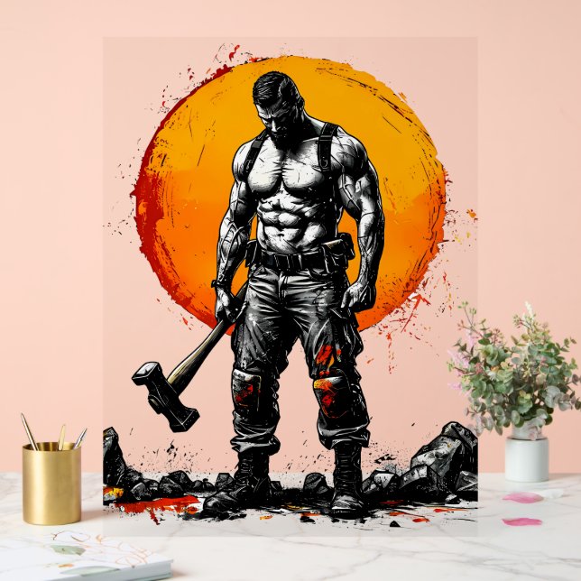 warrior barbarian medieval fantasy hummer strength acrylic sign (Wedding)