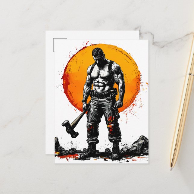 warrior barbarian medieval fantasy hummer strength announcement postcard (Front/Back In Situ)