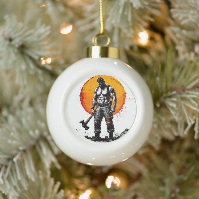 warrior barbarian medieval fantasy hummer strength ceramic ball christmas ornament (Tree)
