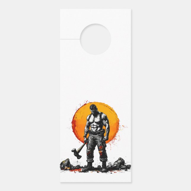 warrior barbarian medieval fantasy hummer strength door hanger (Front)