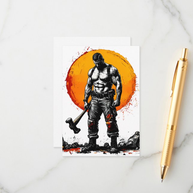 warrior barbarian medieval fantasy hummer strength enclosure card (Front/Back In Situ)