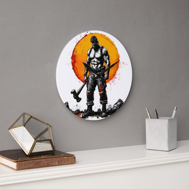 warrior barbarian medieval fantasy hummer strength large clock (Office)