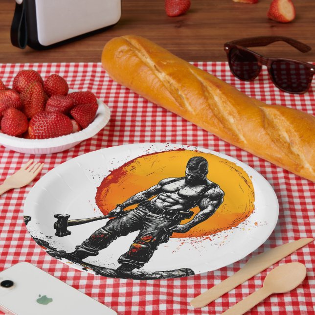 warrior barbarian medieval fantasy hummer strength paper plate (Picnic)