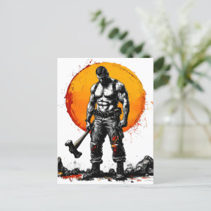 warrior barbarian medieval fantasy hummer strength postcard