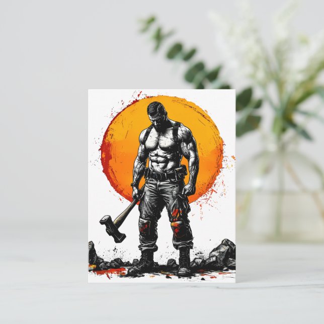 warrior barbarian medieval fantasy hummer strength postcard (Standing Front)
