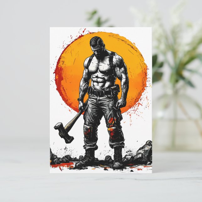 warrior barbarian medieval fantasy hummer strength RSVP card (Standing Front)