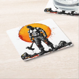 warrior barbarian medieval fantasy hummer strength square paper coaster