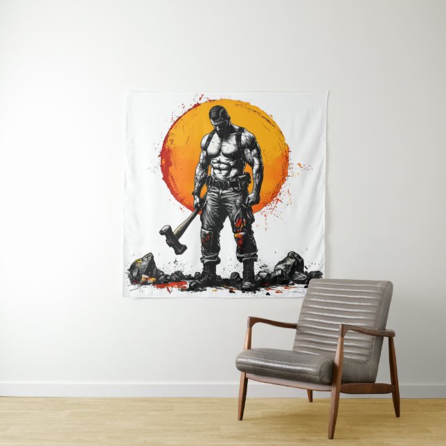 warrior barbarian medieval fantasy hummer strength tapestry (In Situ)