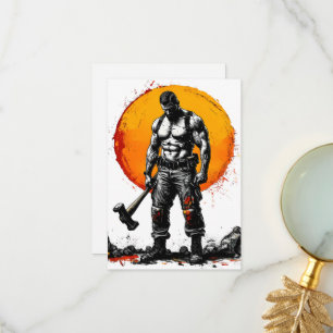 warrior barbarian medieval fantasy hummer strength thank you card
