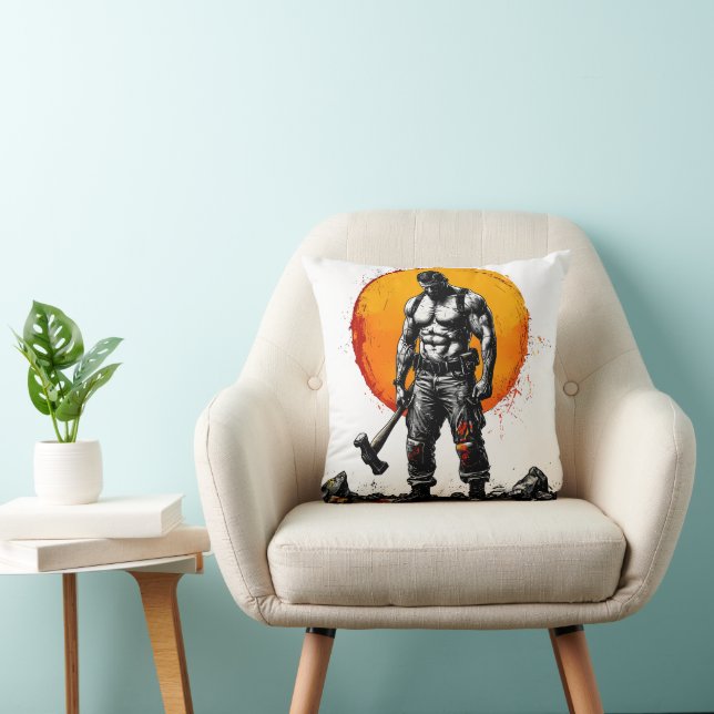 warrior barbarian medieval fantasy hummer strength throw pillow (Chair)