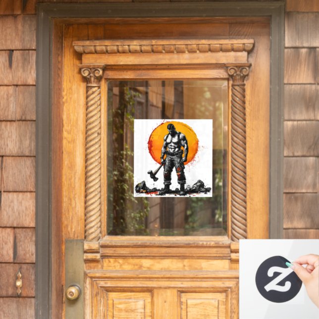 warrior barbarian medieval fantasy hummer strength window cling (Home Door)